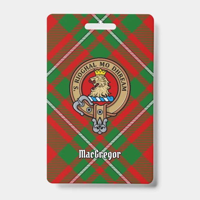 Clan Gregor Crest over Tartan ID Badge (Front)