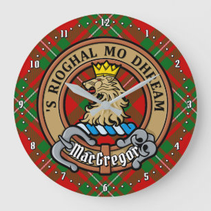 Clan Gregor Crest over Tartan Large Clock