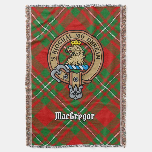 Clan Gregor Crest over Tartan Throw Blanket (Front Vertical)