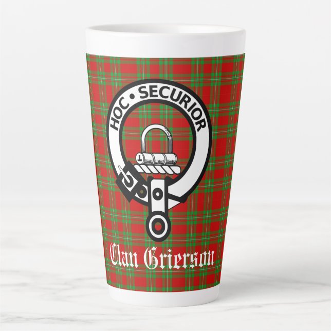 Clan Grierson Crest Badge & Tartan  Latte Mug (Front)