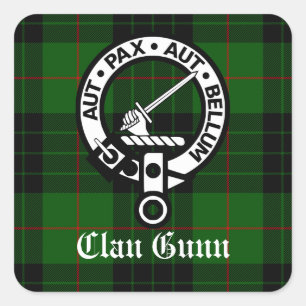 Clan Gunn Crest Badge and Tartan Square Sticker