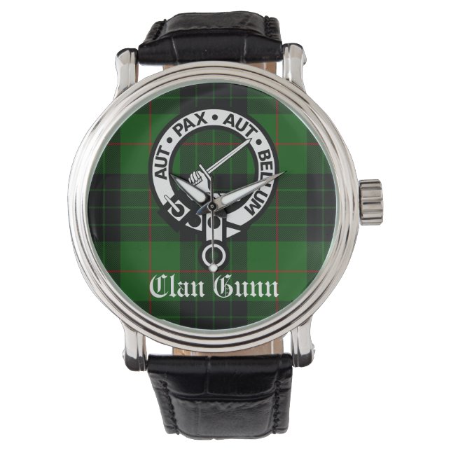 Clan Gunn Crest Badge and Tartan Watch (Front)