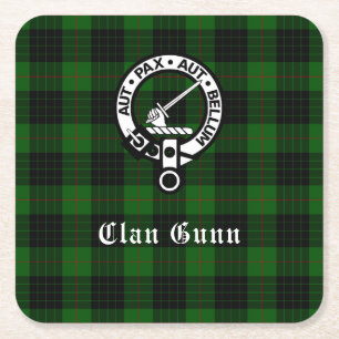 Clan Gunn Crest Badge & Tartan Paper Coaster