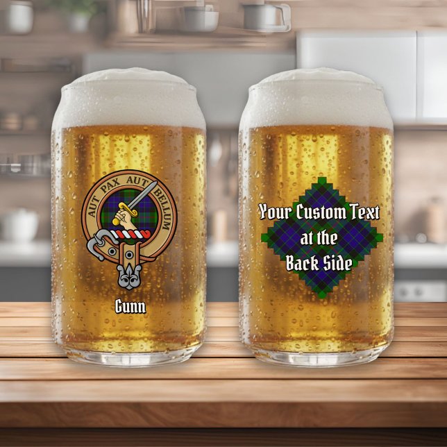 Clan Gunn Crest over Tartan Can Glass (Creator Uploaded)