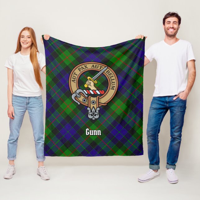 Clan Gunn Crest over Tartan Fleece Blanket (In Situ)