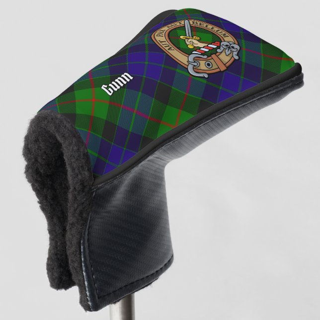 Clan Gunn Crest over Tartan Golf Head Cover (3/4 Front)
