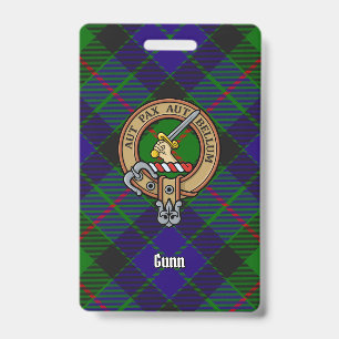 Clan Gunn Crest over Tartan ID Badge