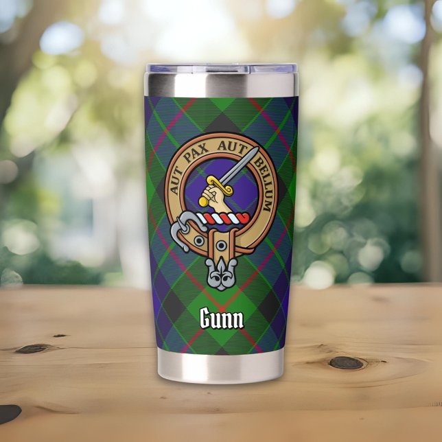 Clan Gunn Crest over Tartan Insulated Tumbler (Creator Uploaded)