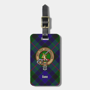 Clan Gunn Crest over Tartan Luggage Tag