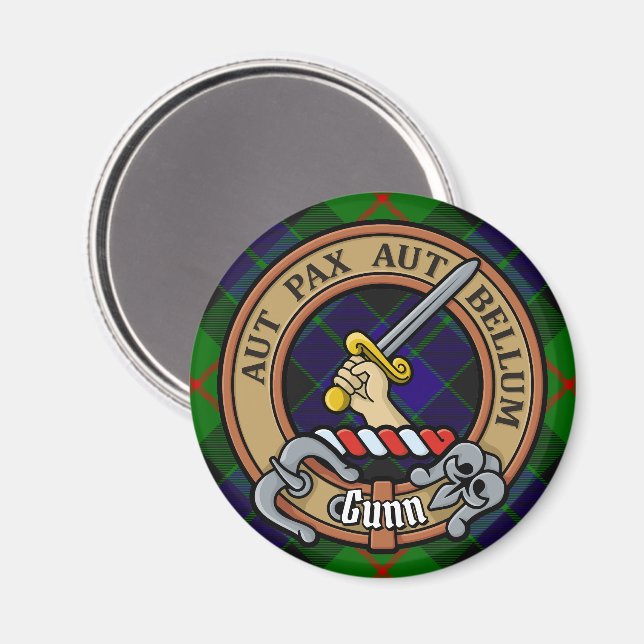 Clan Gunn Crest over Tartan Magnet (Front/Back)