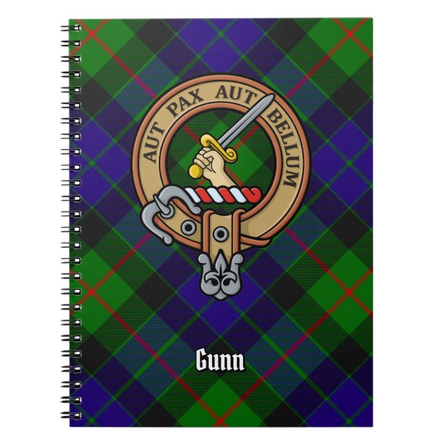 Clan Gunn Crest over Tartan Notebook (Front)