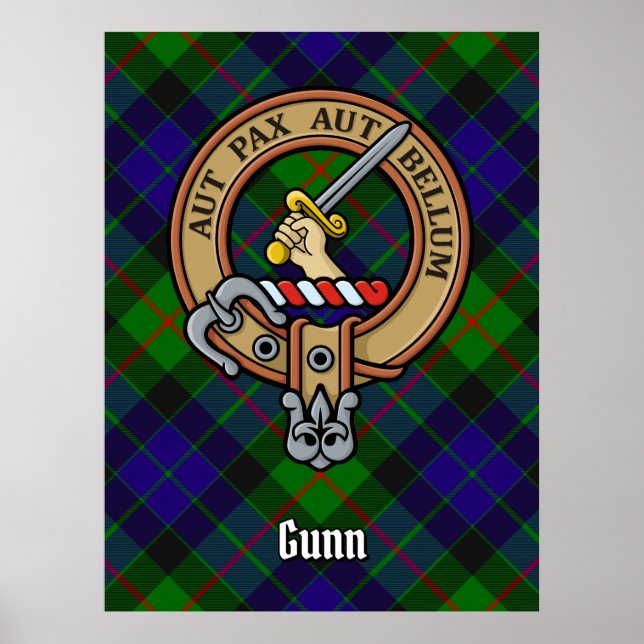 Clan Gunn Crest over Tartan Poster (Front)