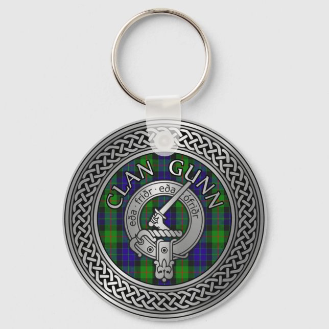 Clan Gunn Crest & Tartan Knot Keychain (Front)