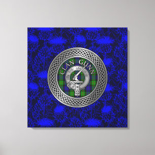 Clan Gunn Crest & Tartan Knot on Thistle Canvas Print