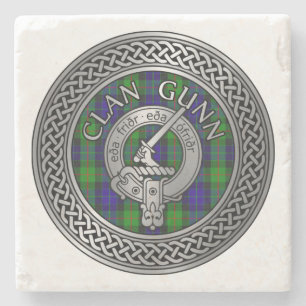 Clan Gunn Crest & Tartan Knot Stone Coaster
