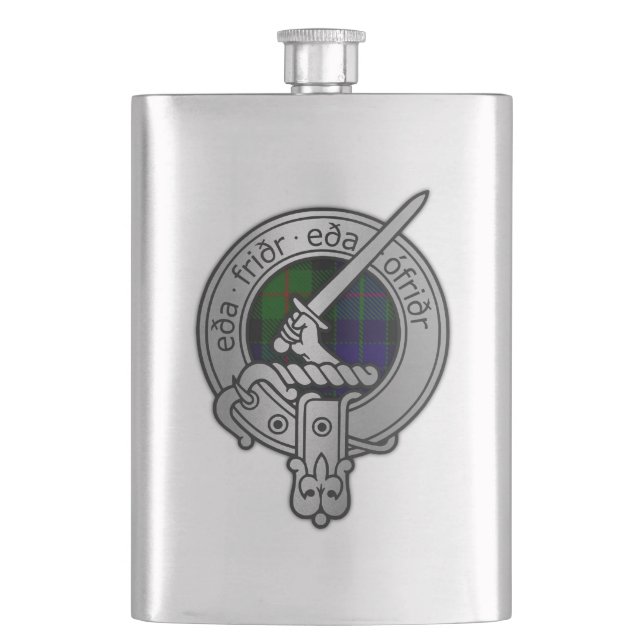 Clan Gunn Crest & Tartan - Old Norse Hip Flask (Front)