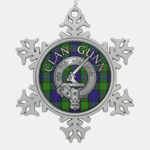 Clan Gunn Crest & Tartan Snowflake Pewter Christmas Ornament