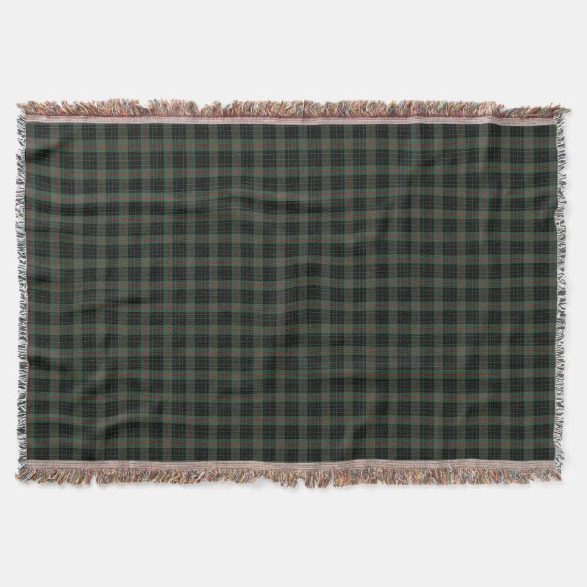 Clan Gunn Dark Green and Black Scottish Tartan Throw Blanket (Front)
