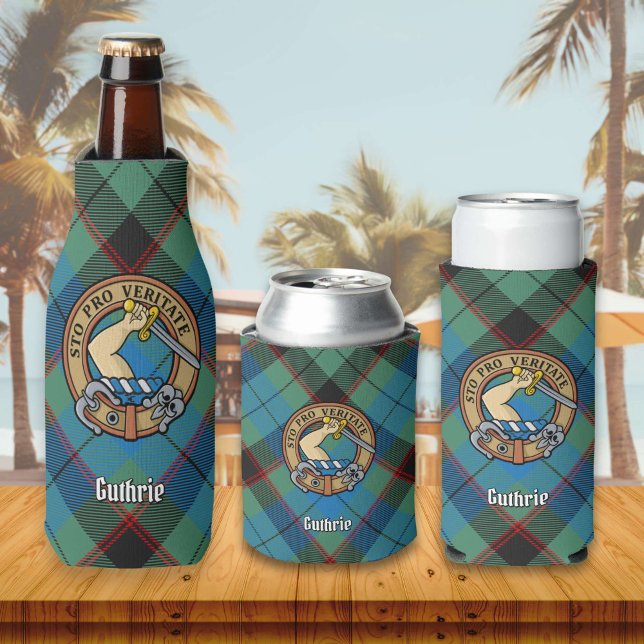 Clan Guthrie Crest over Tartan Bottle Cooler (Creator Uploaded)