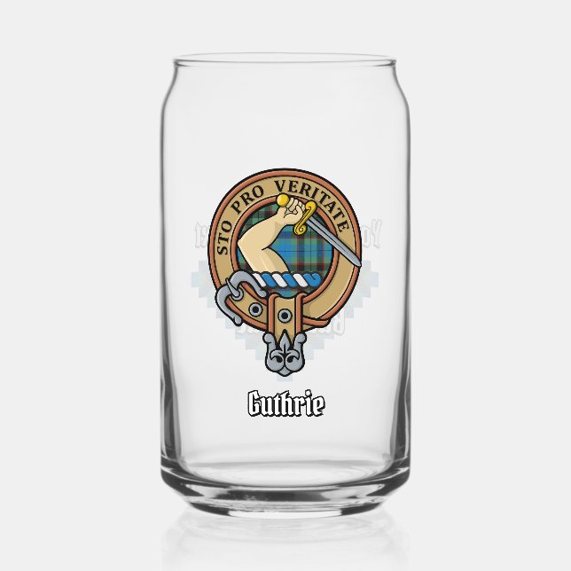 Clan Guthrie Crest over Tartan Can Glass (Front)