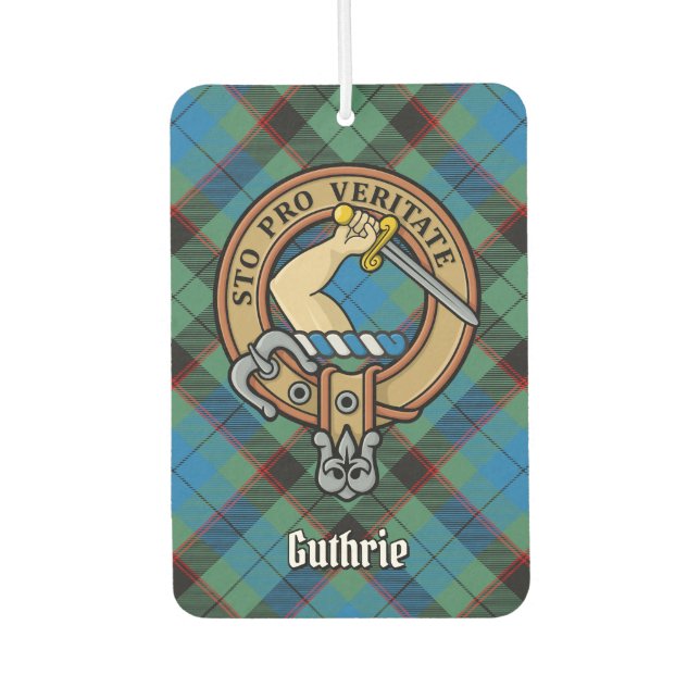 Clan Guthrie Crest over Tartan Car Air Freshener (Front)
