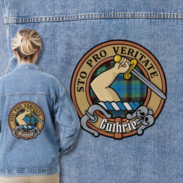 Clan Guthrie Crest over Tartan Denim Jacket (Creator Uploaded)