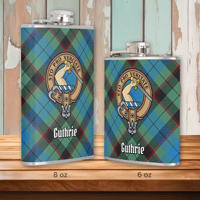 Clan Guthrie Crest over Tartan Hip Flask (Creator Uploaded)