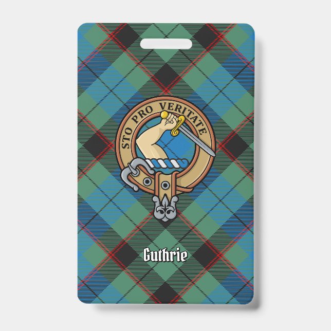 Clan Guthrie Crest over Tartan ID Badge (Front)