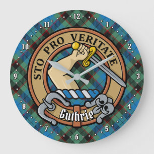 Clan Guthrie Crest over Tartan Large Clock