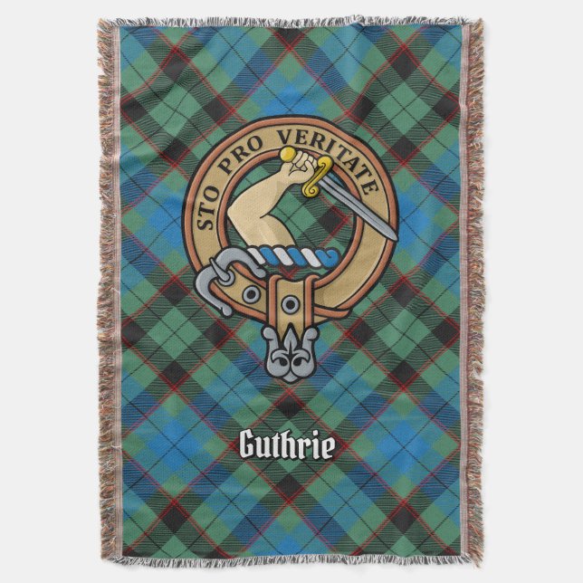 Clan Guthrie Crest over Tartan Throw Blanket (Front Vertical)
