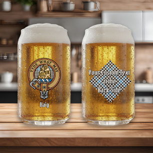 Clan Haig Crest over Check Tartan Can Glass