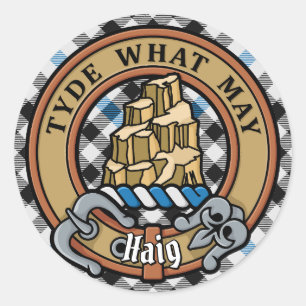 Clan Haig Crest over Check Tartan Classic Round Sticker