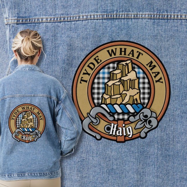 Clan Haig Crest over Check Tartan Denim Jacket (Creator Uploaded)
