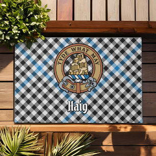 Clan Haig Crest over Check Tartan Doormat