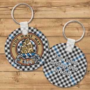 Clan Haig Crest over Check Tartan Key Ring