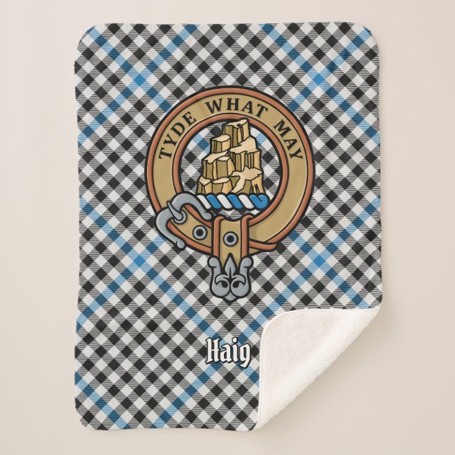 Clan Haig Crest over Check Tartan Sherpa Blanket (Front)
