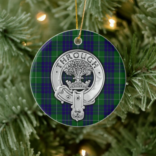 Clan Hamilton Crest & Hunting Tartan Ceramic Ornament (Tree)