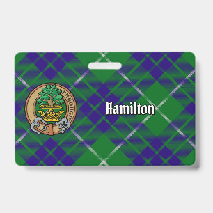 Clan Hamilton Crest over Hunting Tartan ID Badge