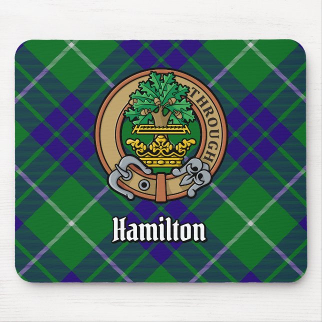 Clan Hamilton Crest over Hunting Tartan Mouse Pad (Front)