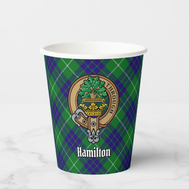 Clan Hamilton Crest over Hunting Tartan Paper Cups (Front)