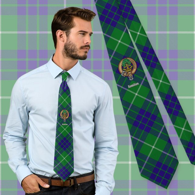 Clan Hamilton Crest over Hunting Tartan Tie (Creator Uploaded)