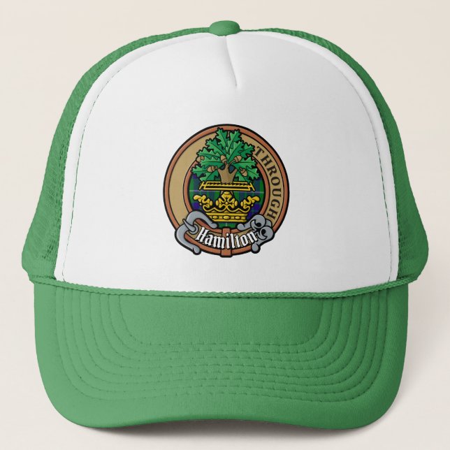 Clan Hamilton Crest over Hunting Tartan Trucker Hat (Front)