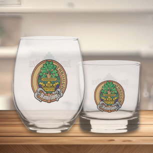 Clan Hamilton Crest over Hunting Tartan Whiskey Glass
