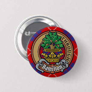 Clan Hamilton Crest over Red Tartan 6 Cm Round Badge