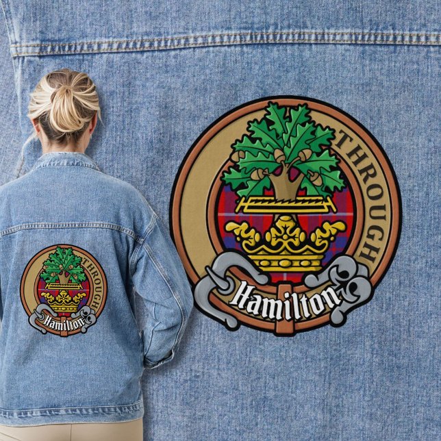 Clan Hamilton Crest over Red Tartan Denim Jacket (Creator Uploaded)