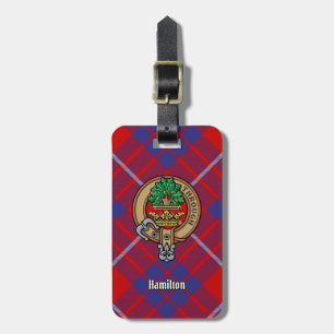Clan Hamilton Crest over Red Tartan Luggage Tag