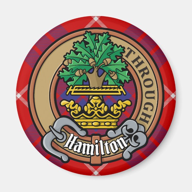 Clan Hamilton Crest over Red Tartan Magnet (Front)