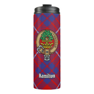 Clan Hamilton Crest over Red Tartan Thermal Tumbler