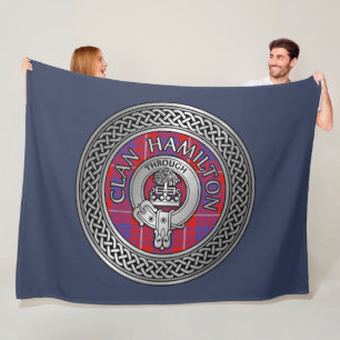 Clan Hamilton Crest & Tartan Knot Fleece Blanket