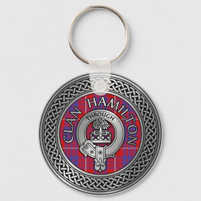 Clan Hamilton Crest & Tartan Knot Keychain (Front)